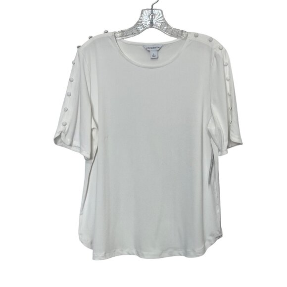 Liz Claiborne Button Accent Short Sleeve Shirt Womens Large White New - Picture 1 of 8
